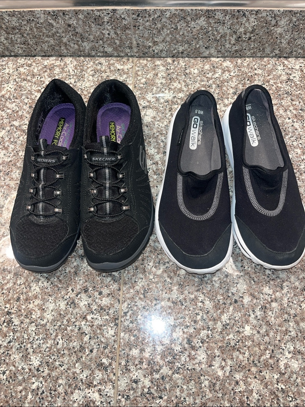 Bundle (2) Skechers Women’s Black Memory Foam Sneakers air cooled and go walk